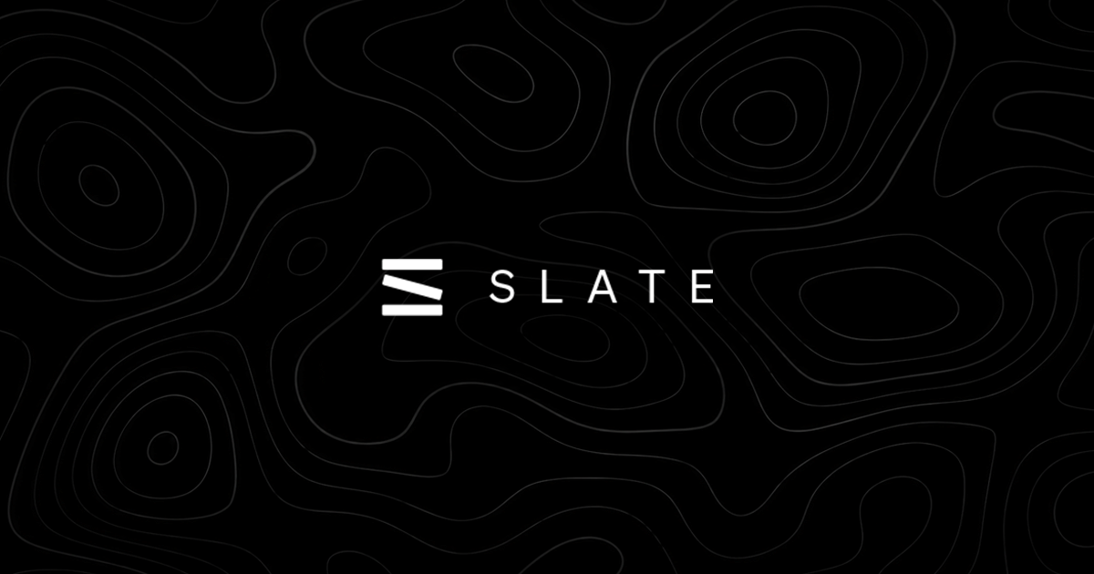 Slate — dark topographic background with the Slate wordmark